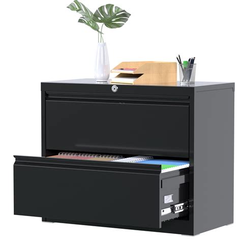 GangMei Black Metal Lateral File Storage Cabinet with 2 